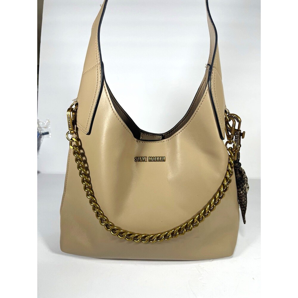 Steve Madden Beige Shoulder Bag Purse Gold Chain Accents Bag Charm Magnetic